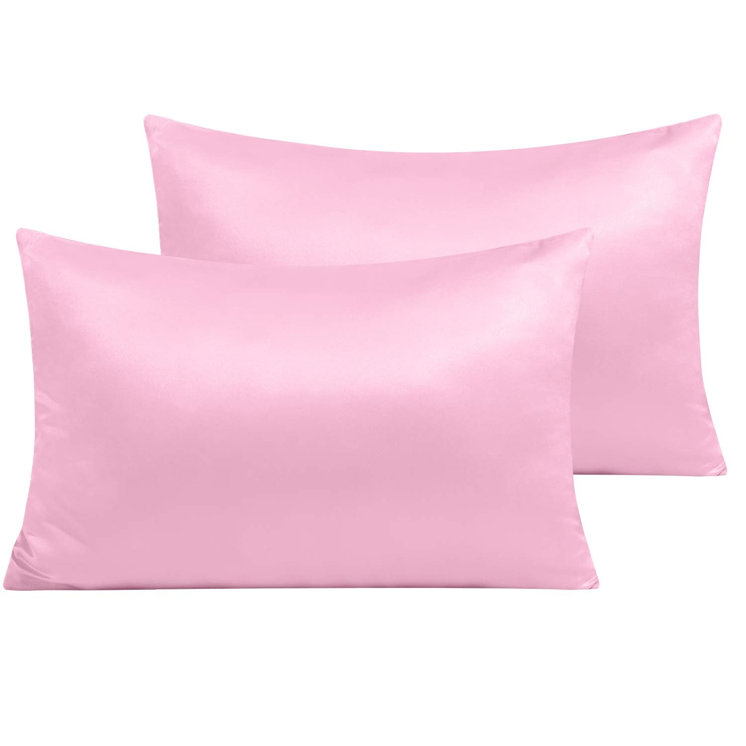 Ntbay Zippered Satin Pillow Cases For Hair And Skin, Luxury Queen Hidden Zipper Pillowcases Set Of 2, 20X30 Inches, Light Pink